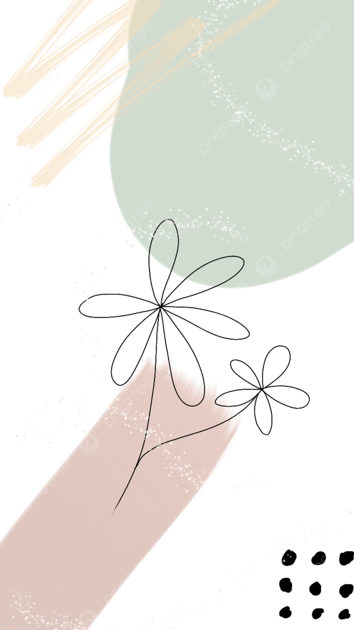 Blume, Line Art, Abstrakte Formen, Salbeigrün, Pastellfarben, Full HD, iPhone-Hintergrundbild