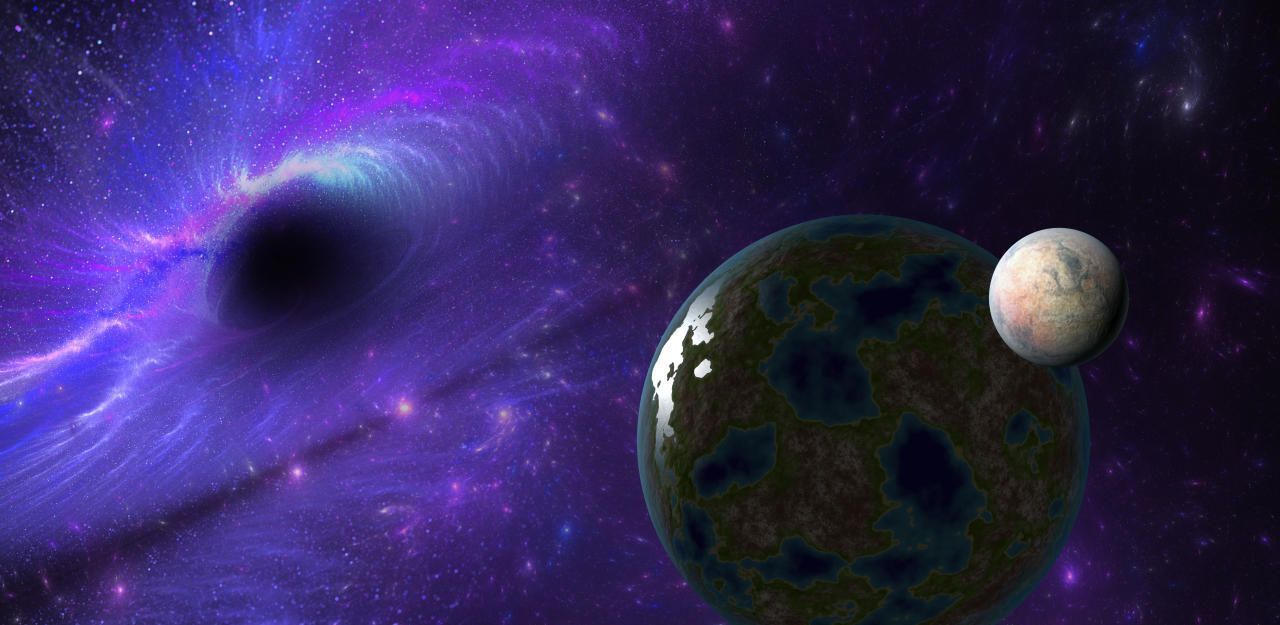 Schwarzes Loch, Planet, Mond, Violett, Weltraum, HD, Hintergrundbild für den PC