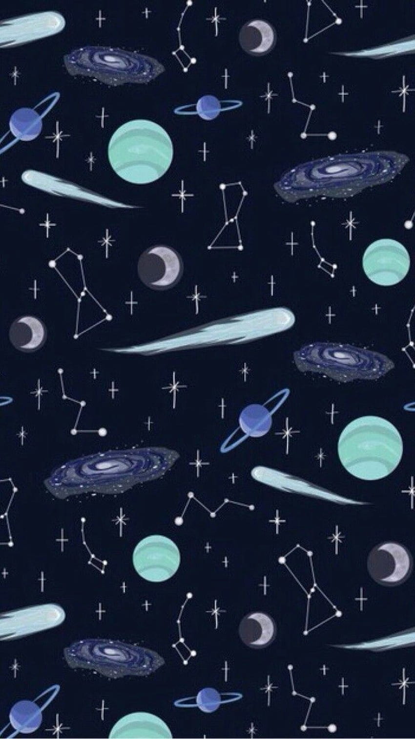 Planeten, Kometen, Sternbilder, Muster, Dunkelblau, Hintergrundbild für iPhone und Android