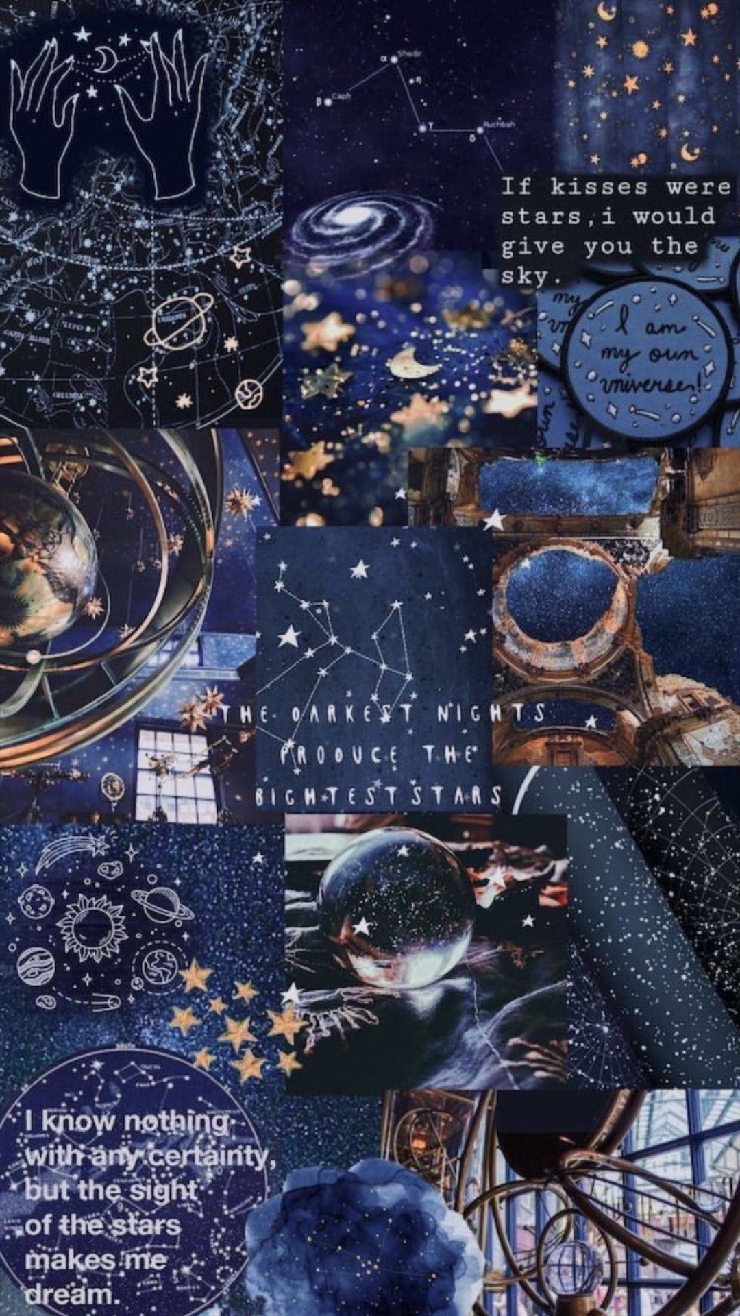 Collage, Galaxie, Zitat, Blaue Töne, Weltraum-Ästhetik, Full HD, Sperrbildschirm fürs iPhone