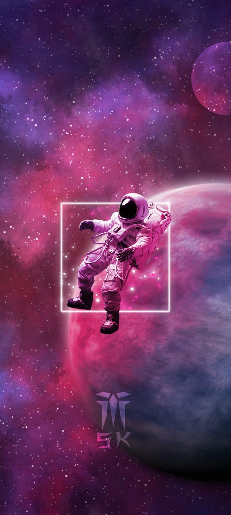 Astronaut, Nebel, Pink und Lila, Weltall, Neon, HD, Handy-Hintergrund im Hochformat