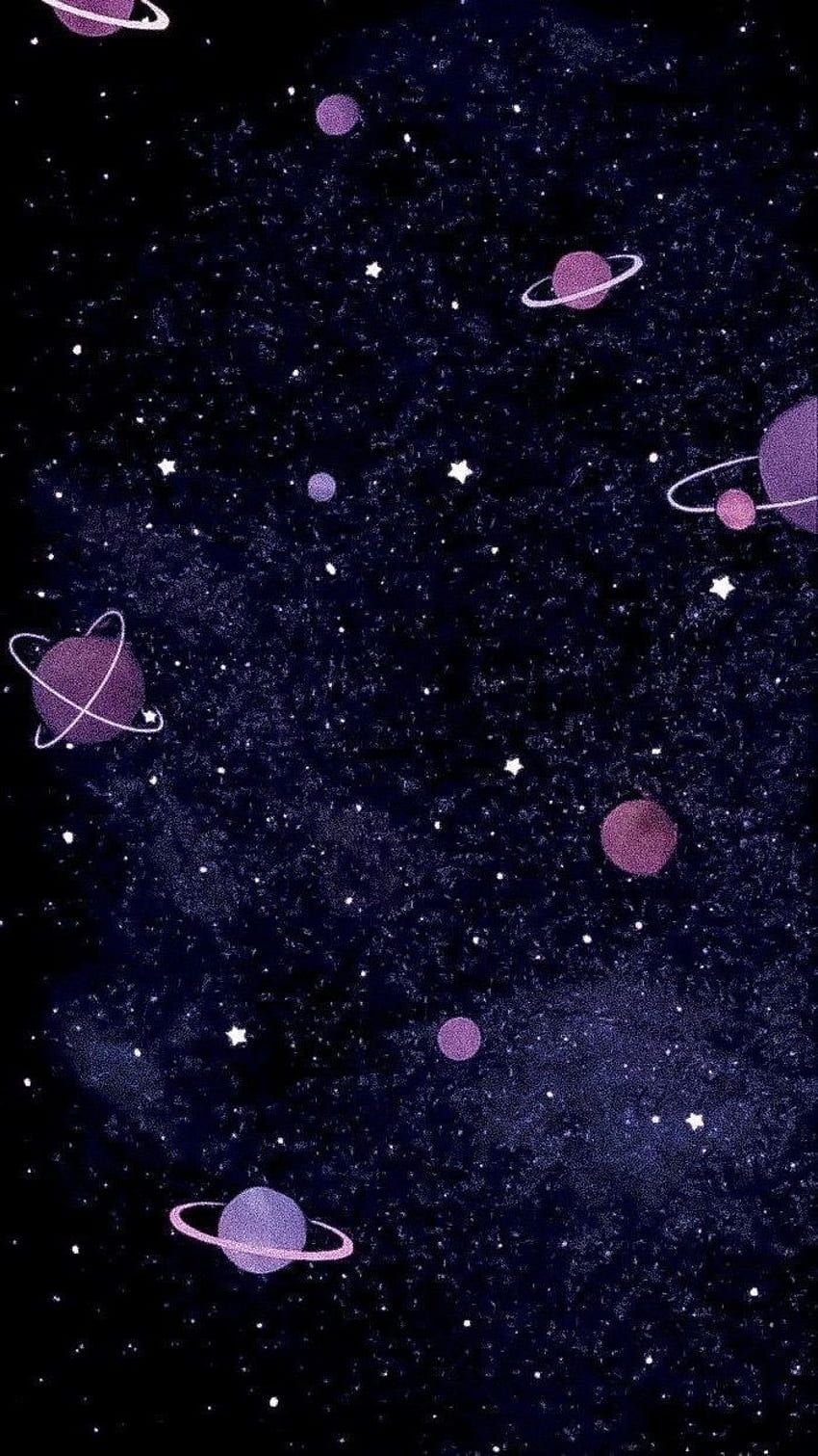 Saturn, Planeten, Sterne, Lila Töne, Weltall, Hochformat, Hintergrundbild fürs Smartphone