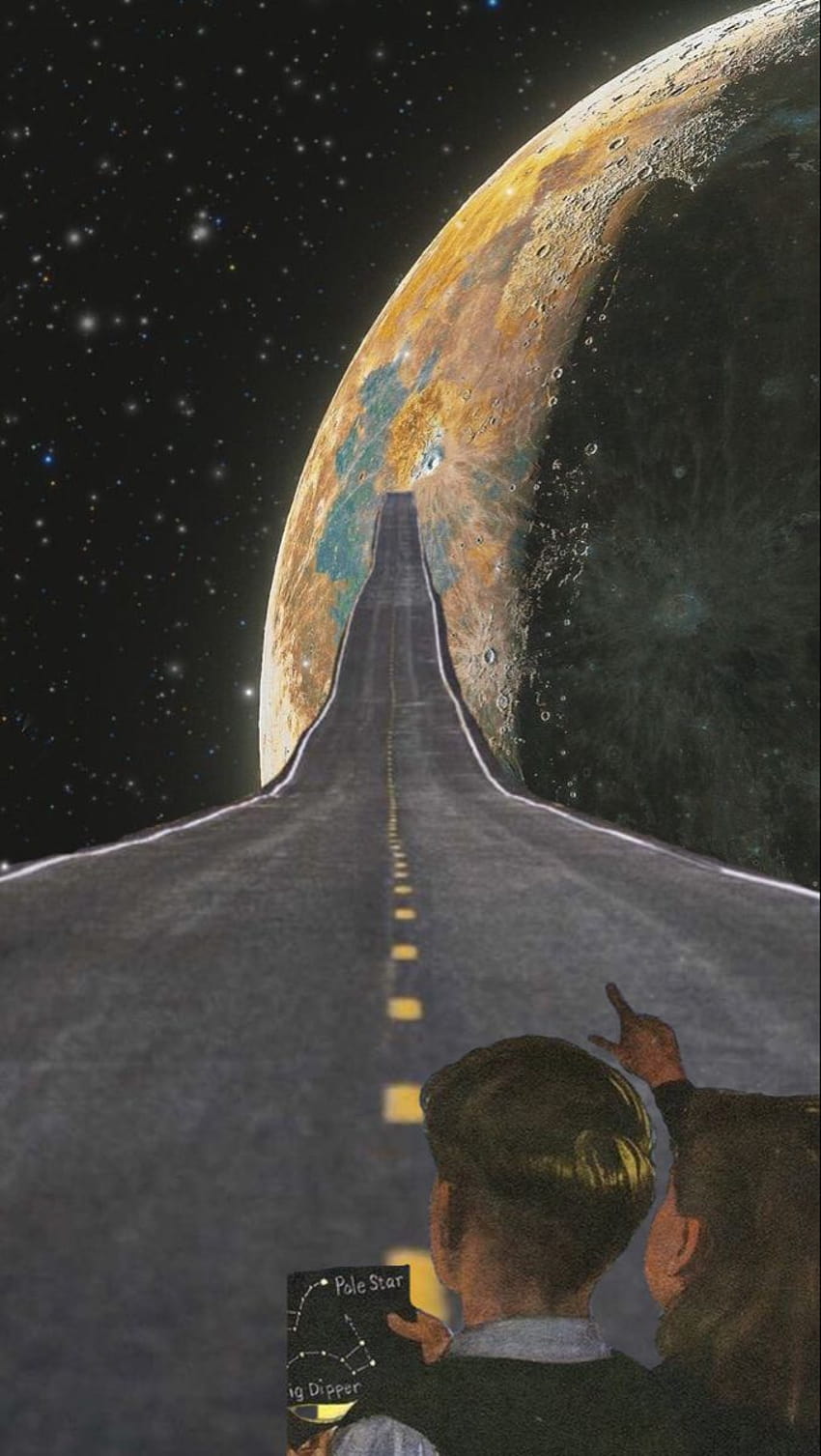Planet, Straße, Fotograf, Surreal, Fotomontage, Hintergrundbild für iPhone und Android