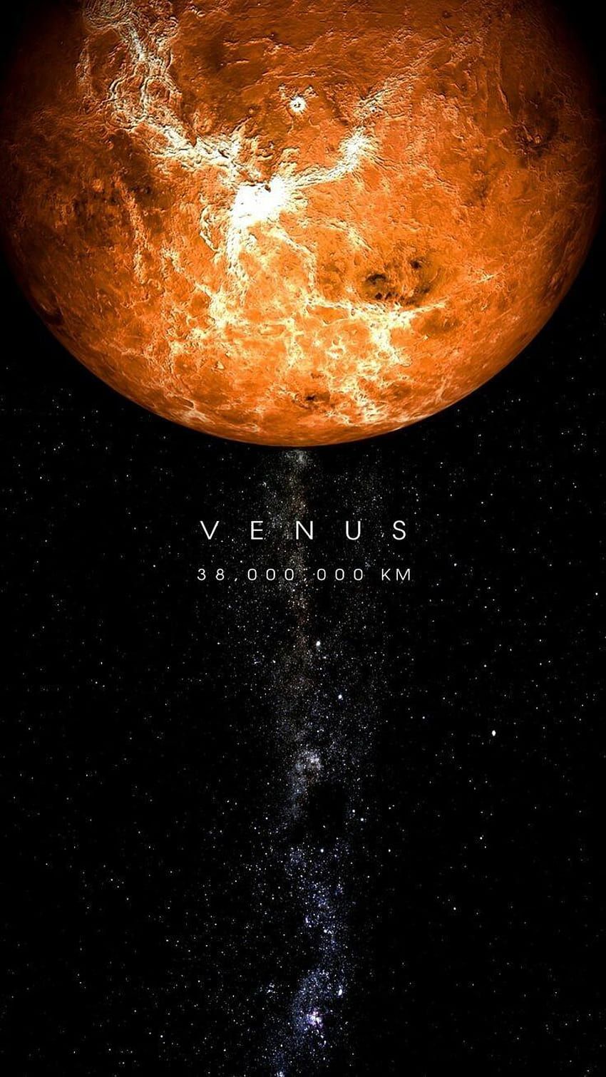 Venus, Planet, Orange, Schriftzug, Sternenhimmel, HD, Handy-Hintergrund im Hochformat