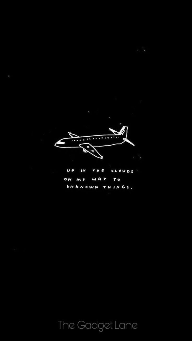 Zitat, Flugzeug, Strichzeichnung, Schwarzer Hintergrund, Minimalistisch, Sperrbildschirm fürs iPhone