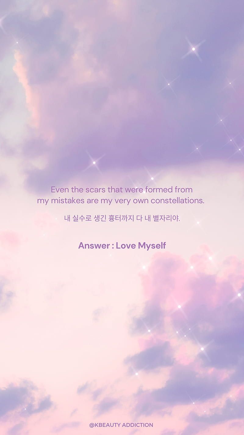 Answer: Love Myself, BTS, Songtext, Lila Wolken, Pastell, Android-Hintergrundbild