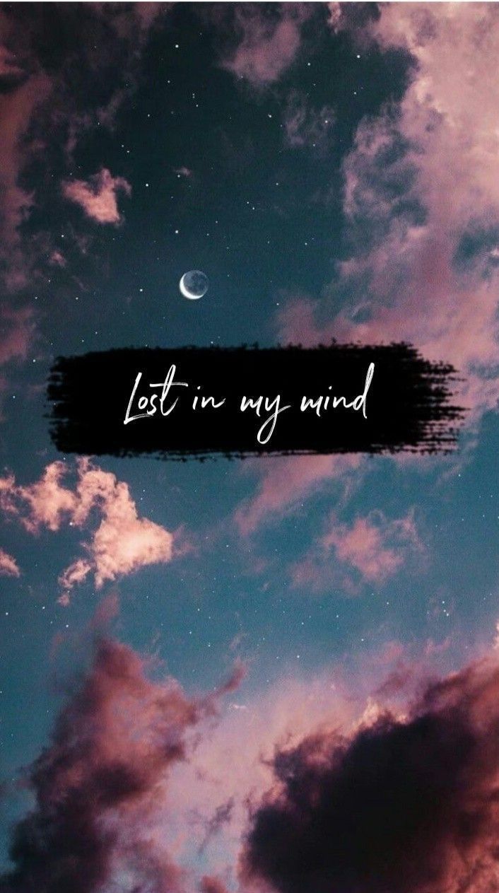 Lost in My Mind, Wolken, Mond, Pinselstrich, Rosa und Blau, Hintergrundbild fürs Handy