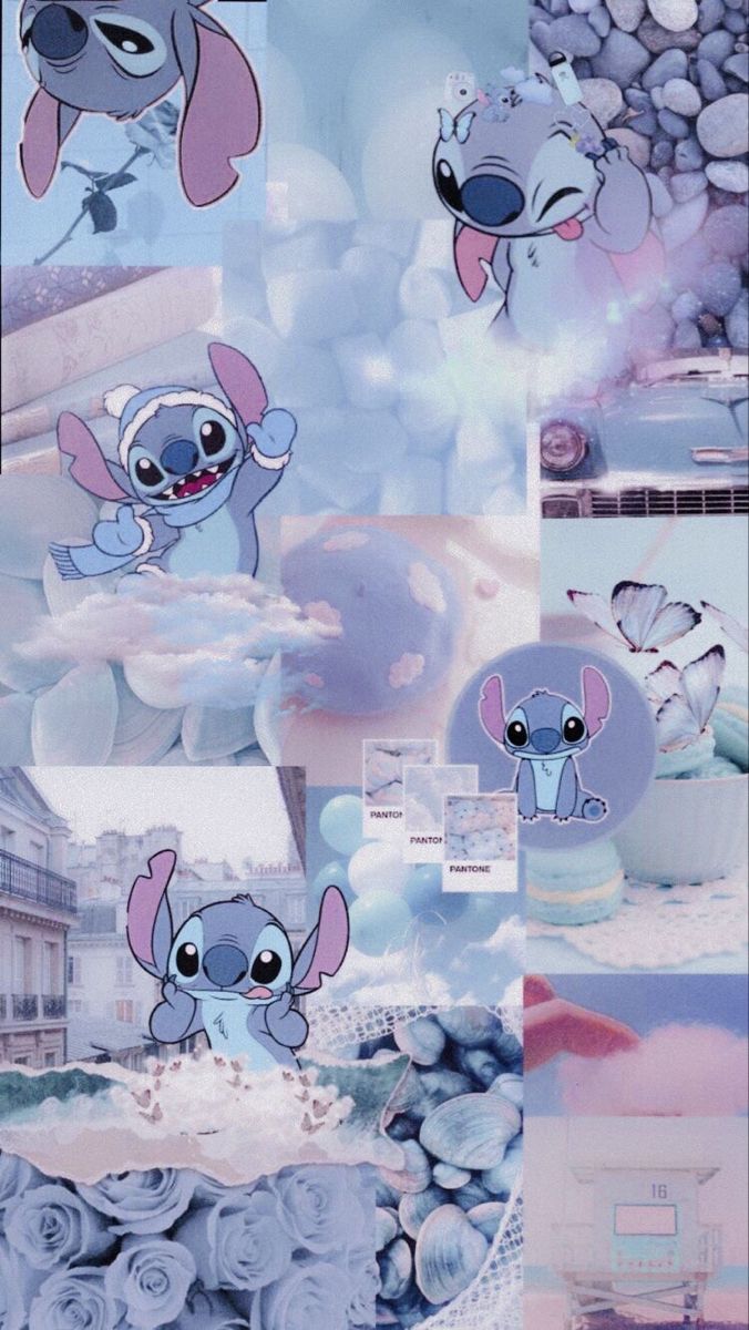 Stitch, Lilo & Stitch, Collage, Pastell, Blau, Ästhetik, Android-Hintergrundbild