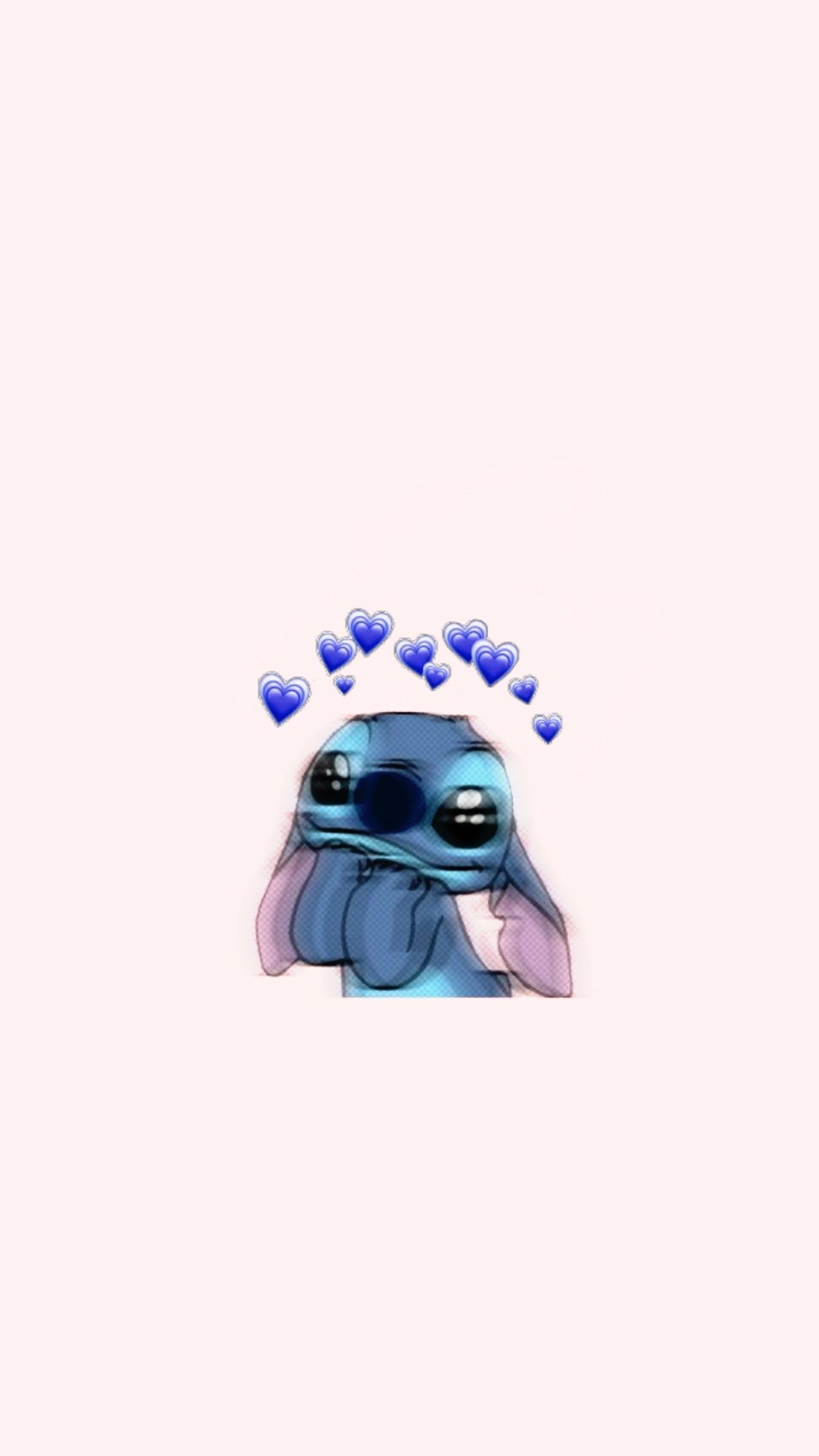Stitch, Blaue Herzen, Rosa Hintergrund, Minimalismus, Niedlich, Sperrbildschirm fürs iPhone