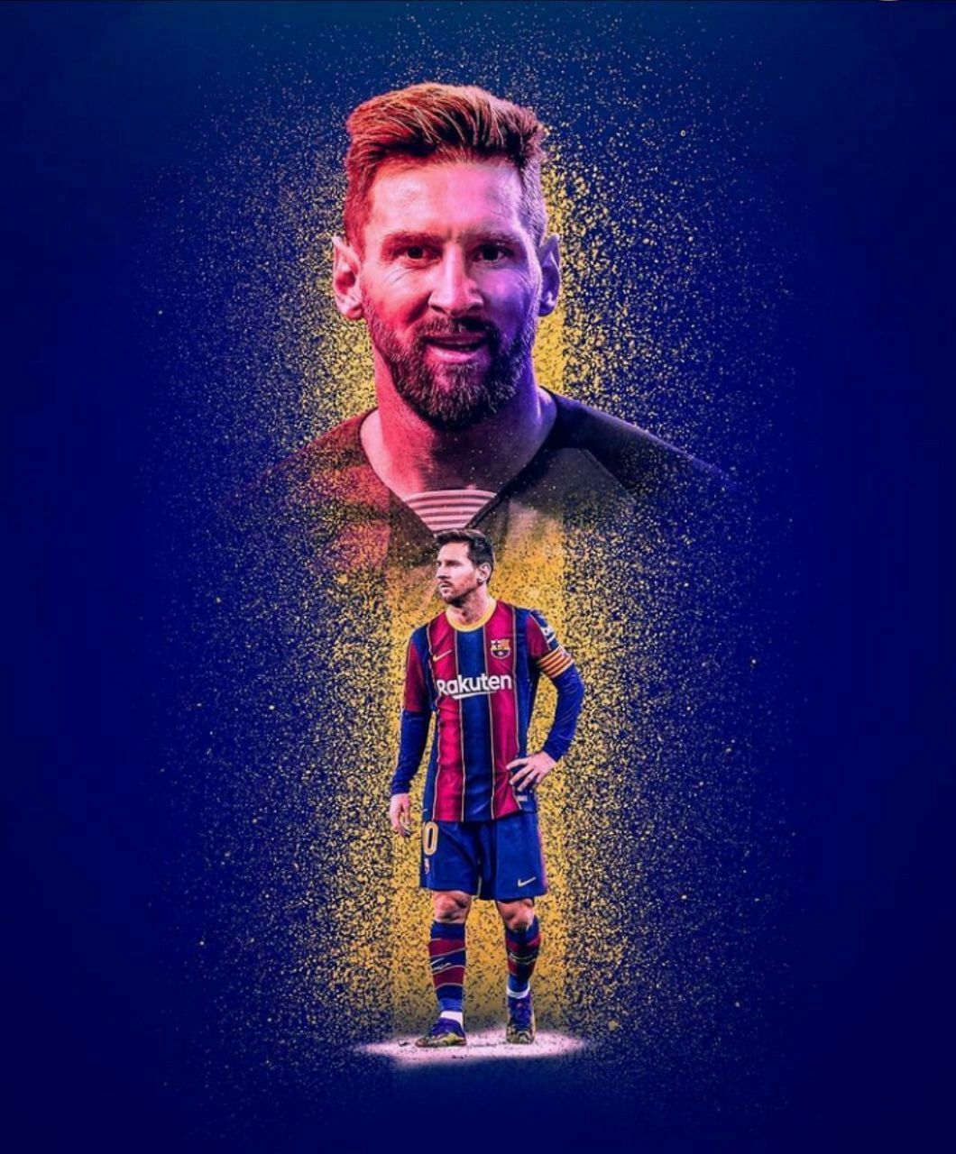 Lionel Messi, FC Barcelona, Partikel-Effekt, Porträt, Blau, Hintergrundbild fürs Tablet