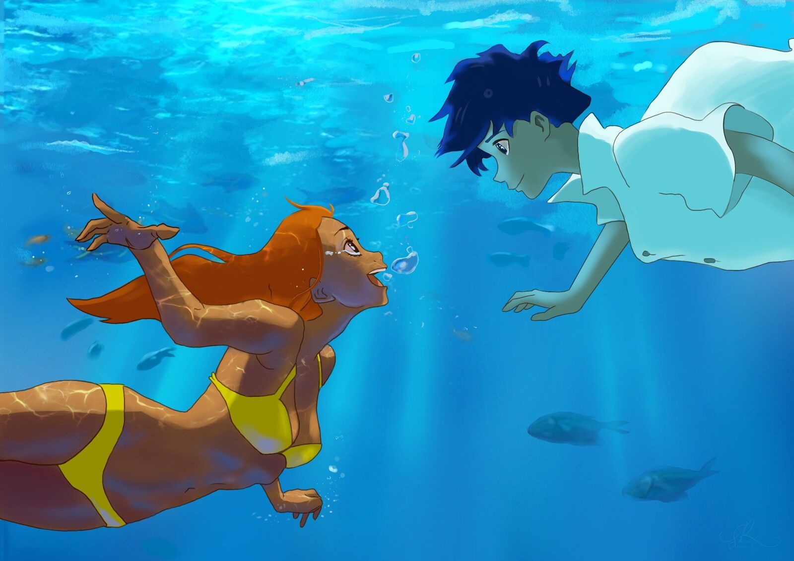 Hinako Mukaimizu, Minato Hinageshi, Ride Your Wave, Unterwasser, Schwimmen, HD, Desktop-Hintergrund
