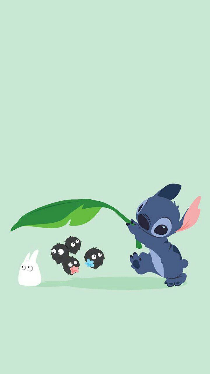 Stitch, Totoro, Mein Nachbar Totoro, Blatt, Rußmännchen, Mintgrün, HD, iPhone-Hintergrundbild