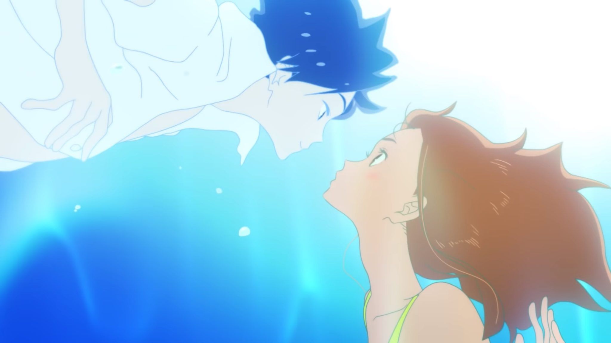 Minato Hinageshi, Hinako Mukaimizu, Ride Your Wave, Kuss, Wasser, Full-HD-Hintergrundbild für PC