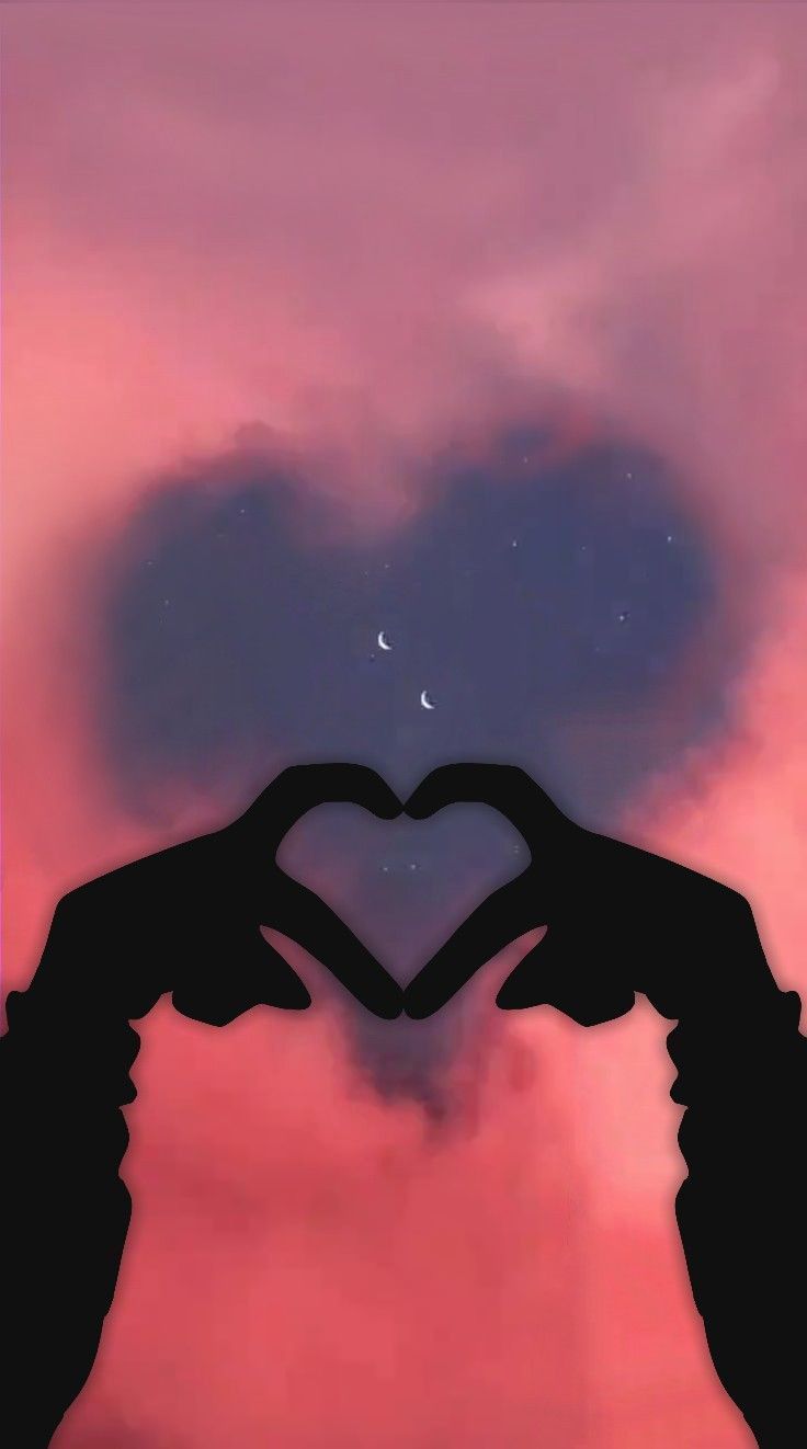 Herzhände, Herzwolke, Silhouette, Rosa Himmel, Romantik, HD, Handy-Hintergrundbild