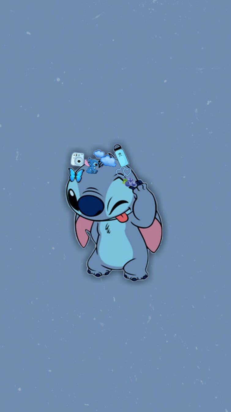 Stitch, Blumenkranz, Graublau, Minimalismus, HD, Hintergrundbild fürs Handy
