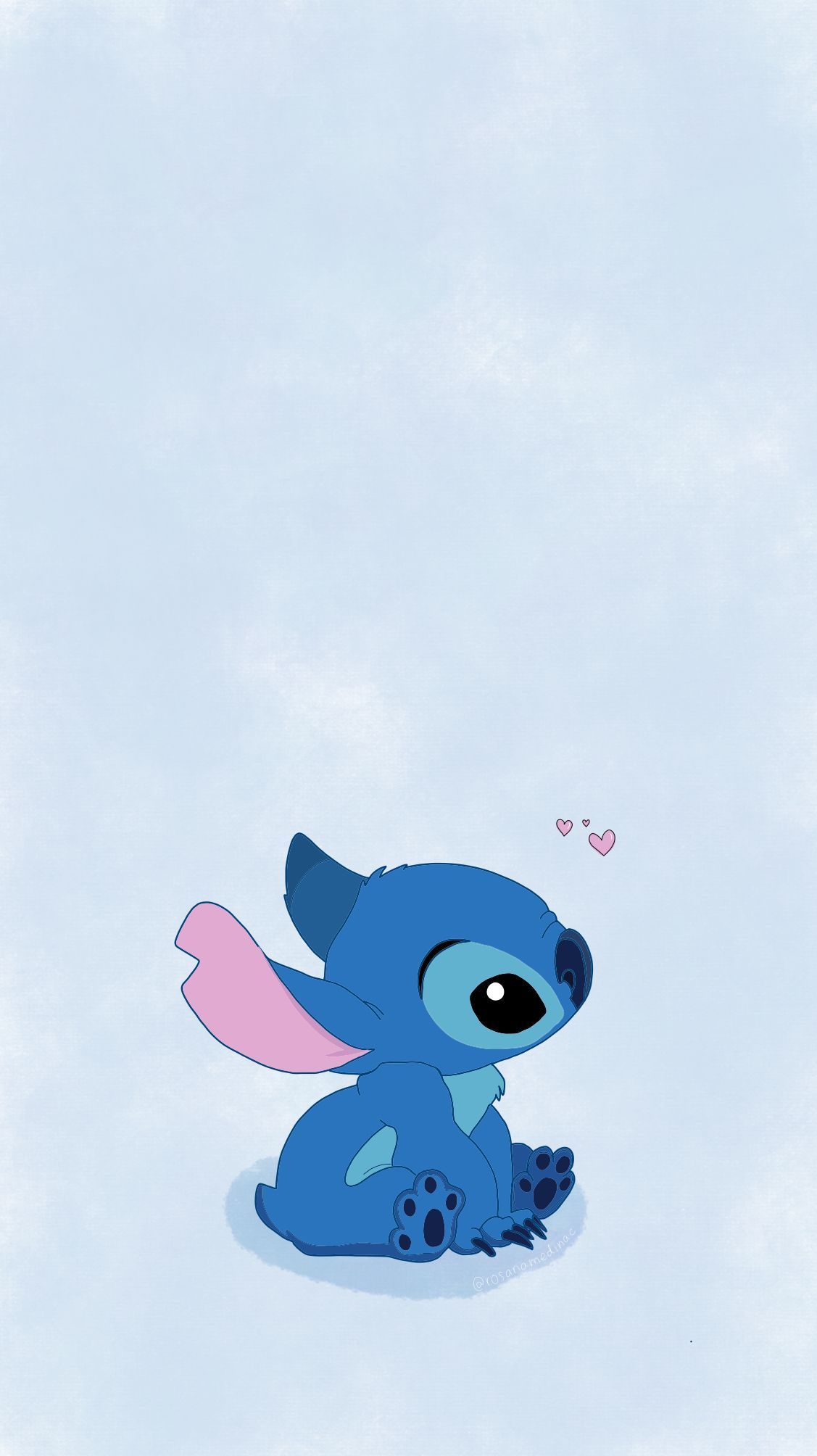 Stitch, Hellblau, Aquarell, Pastell, Minimalismus, Full HD, Hintergrundbild fürs Handy