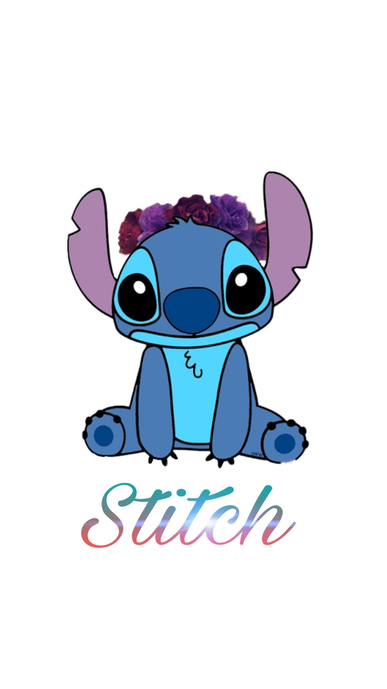 Stitch, Blumenkranz, Schriftzug, Weißer Hintergrund, Disney, Sperrbildschirm fürs iPhone