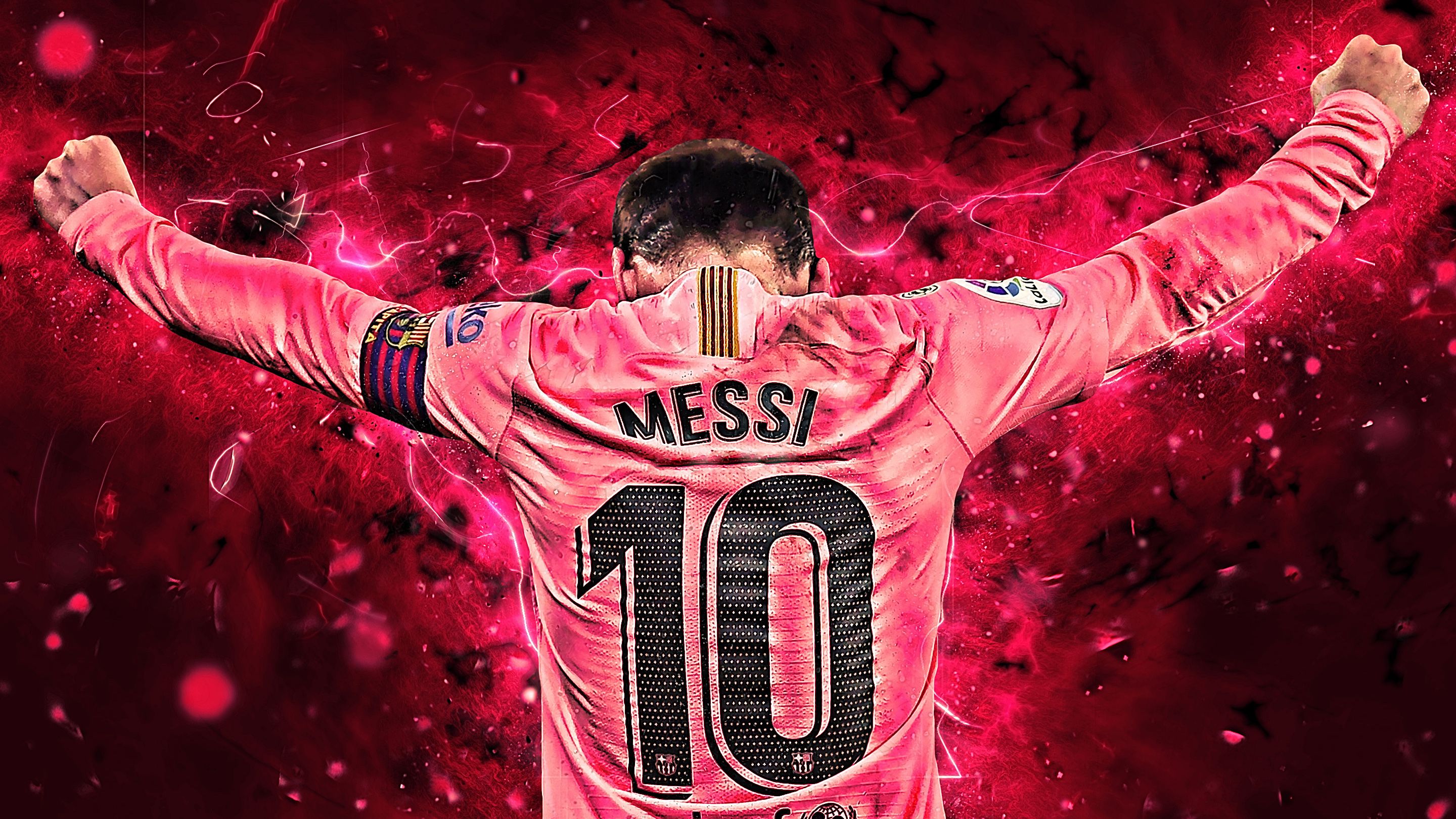 Lionel Messi, FC Barcelona, Rosa Trikot, Rückennummer 10, Ausgebreitete Arme, 2K Wallpaper