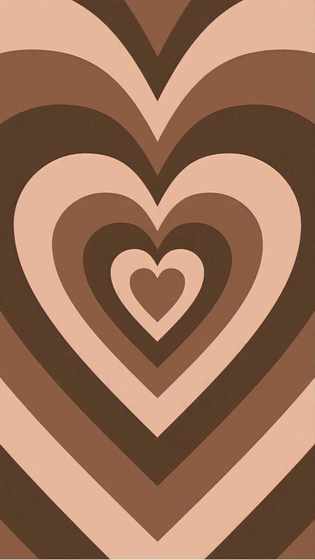 Herzmuster, Retro, Braun, Beige, Konzentrische Herzen, Full HD, Handy-Hintergrund im Hochformat