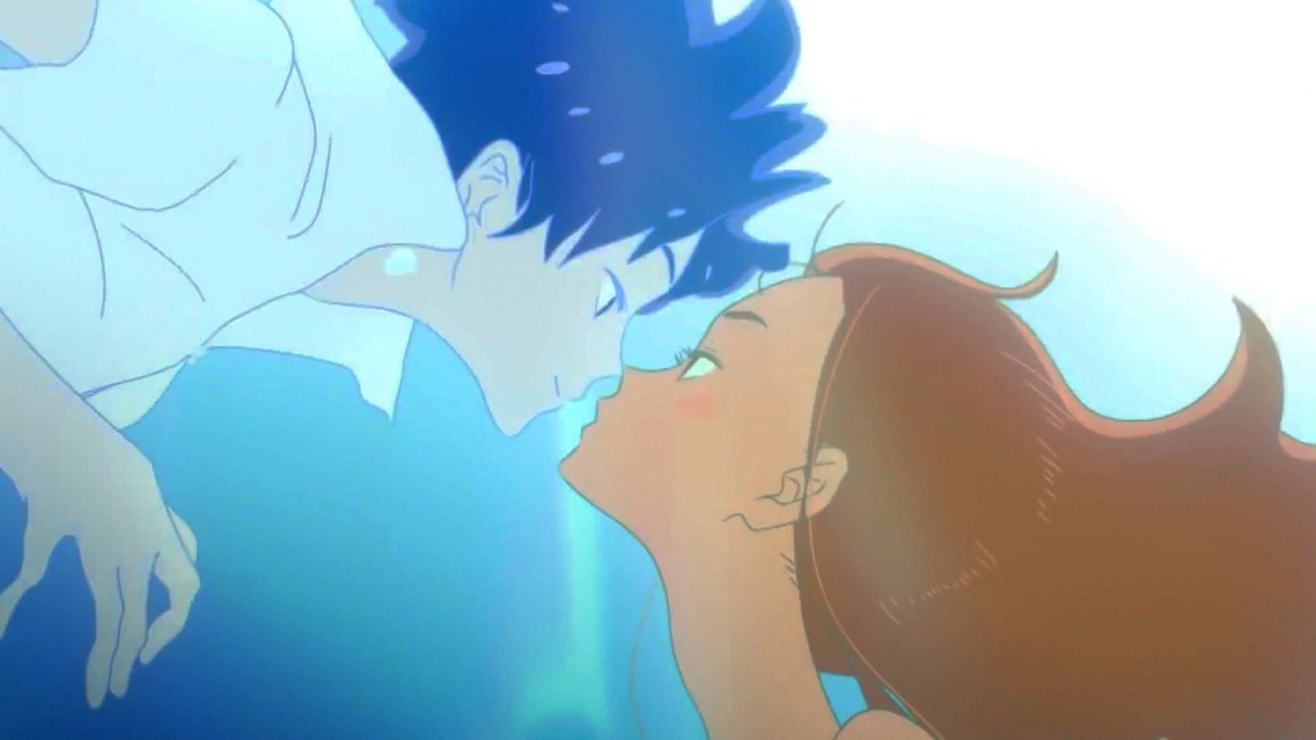 Minato Hinageshi, Hinako Mukaimizu, Ride Your Wave, Kuss, Blau, Full HD, Breitbild-Hintergrundbild
