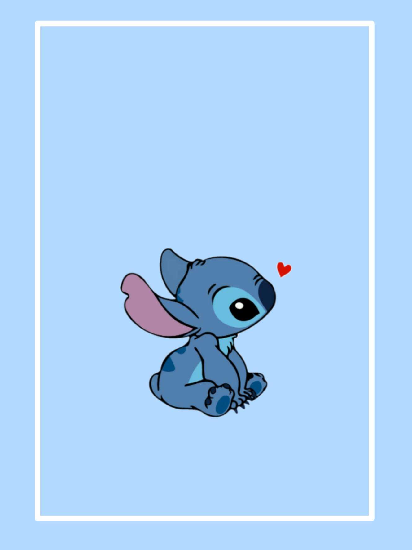 Stitch, Hellblau, Rahmen, Herz, Minimalismus, Full HD, Hintergrundbild fürs Tablet