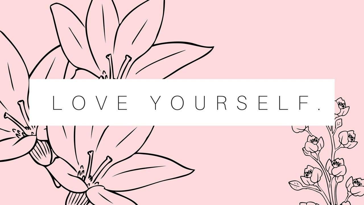 Love Yourself, Lilien, Linienkunst, Rosa Hintergrund, Typografie, HD Wallpaper