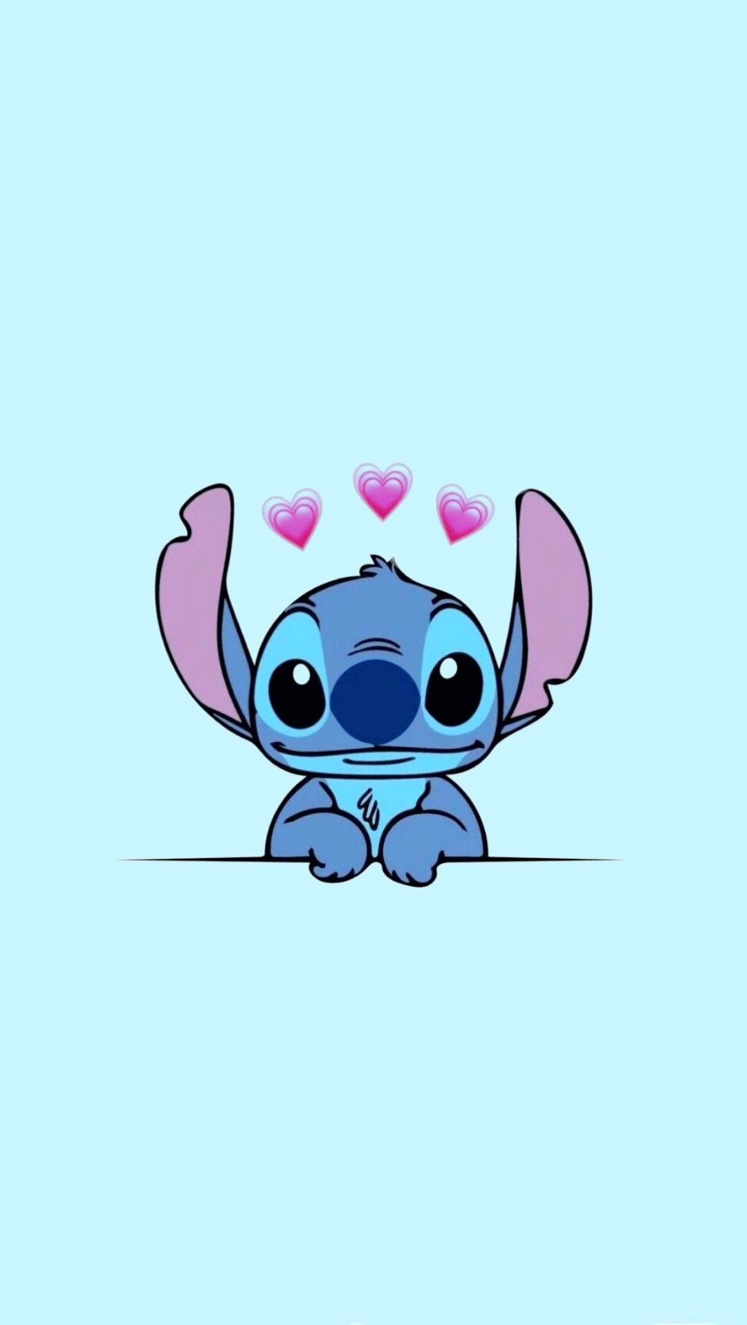 Stitch, Herzen, Hellblau, Minimalismus, Niedlich, Full HD, Hintergrundbild fürs Handy