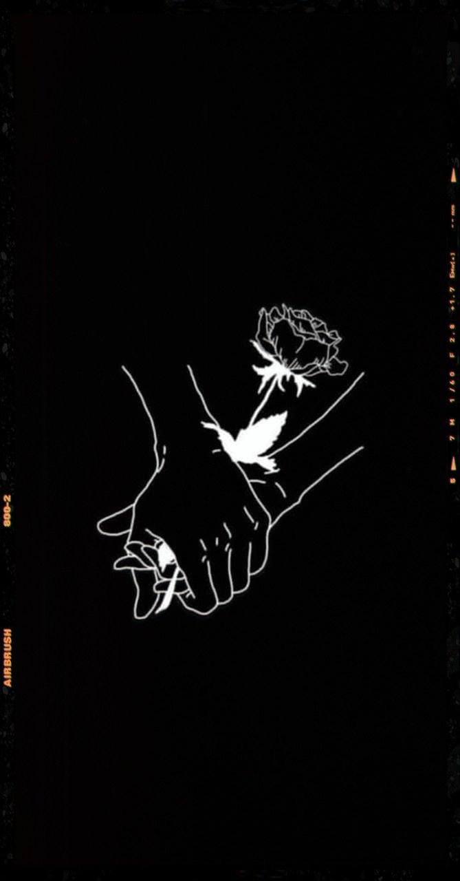 Hände, Rose, Linienkunst, Schwarzer Hintergrund, Romantik, Sperrbildschirm fürs iPhone