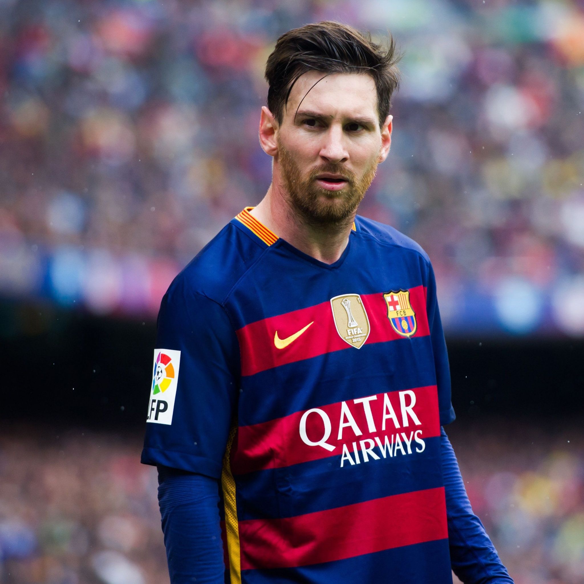 Lionel Messi, FC Barcelona, Porträt, Stadion, Fußballstar, Full HD, iPad-Hintergrundbild