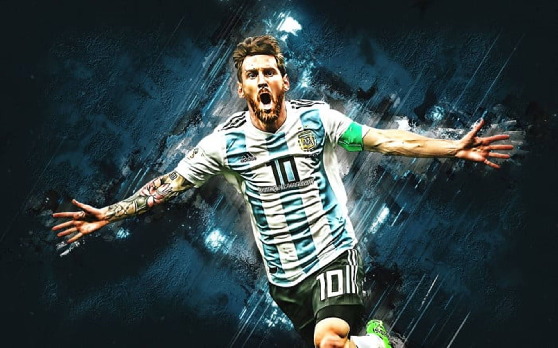 Lionel Messi, Argentinische Nationalmannschaft, Torjubel, Digitale Kunst, Kapitänsbinde, Full-HD-Hintergrund