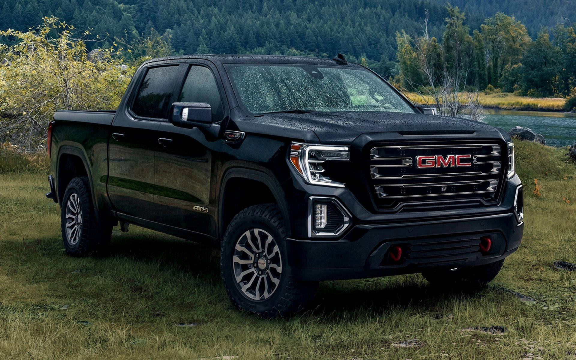 GMC Sierra AT4, GMC, Pick-up, Schwarz, Wiese, 16:10, Full-HD-Hintergrundbild für den Desktop