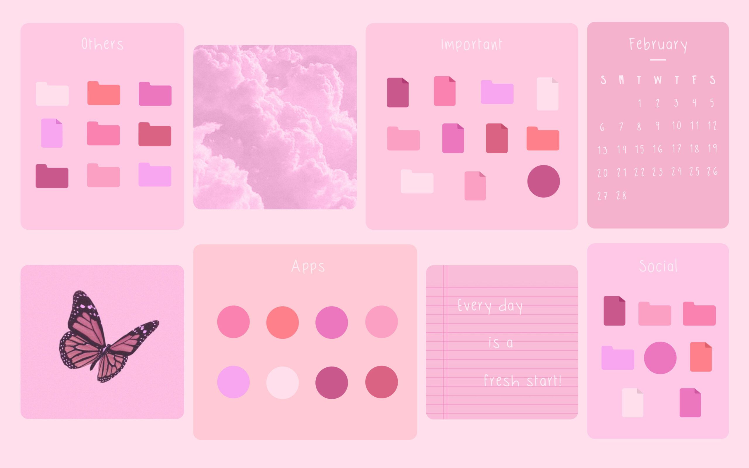 Desktop-Organizer, Schmetterling, Rosa, Kalender, Pastell, 2K-Hintergrundbild für PC