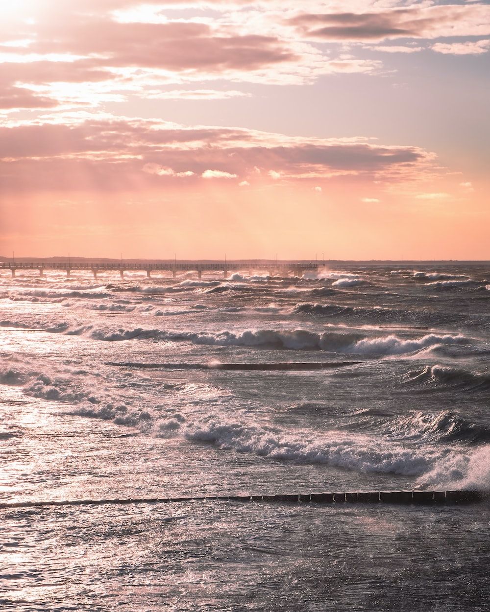 Meer, Wellen, Rosa Himmel, Abendrot, Pastell, HD, Hintergrundbild fürs Tablet