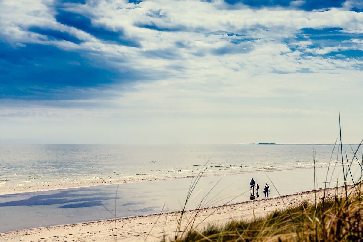 Strand, Spaziergänger, Dünen, Wolken, Ostsee, Hintergrund