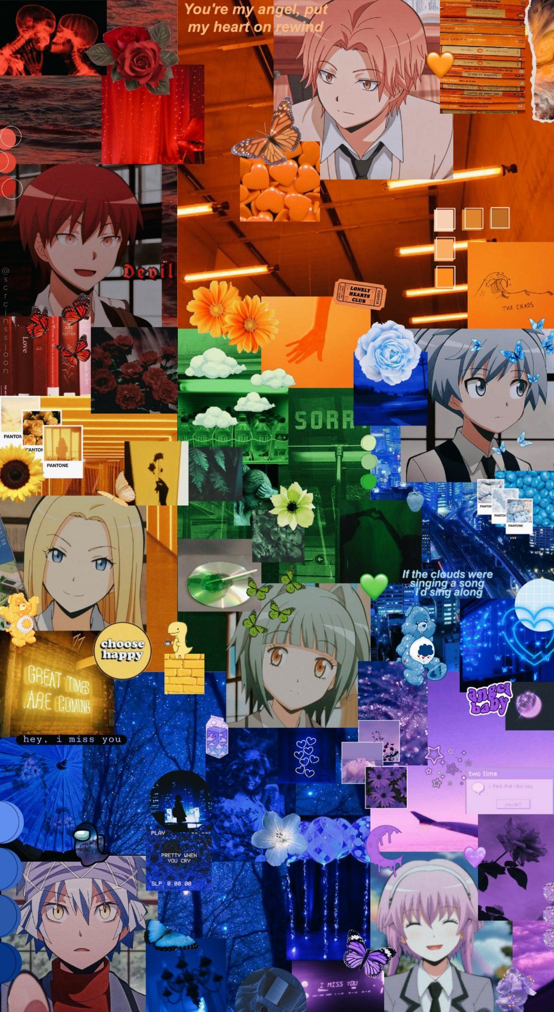 Assassination Classroom, Collage, Regenbogenfarben, Anime-Figuren, Aesthetic, iPhone-Hintergrundbild