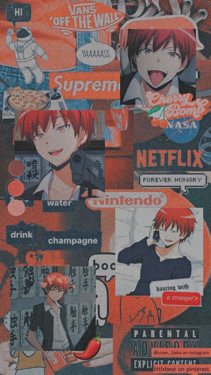 Karma Akabane, Assassination Classroom, Collage, Supreme, Netflix, Rot, Android-Hintergrundbild