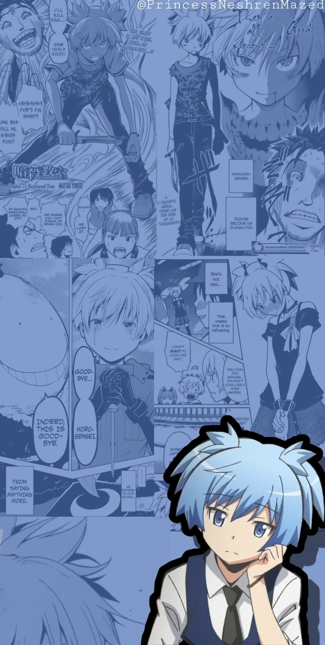 Nagisa Shiota, Assassination Classroom, Manga-Panels, Blau, Hochformat, Full HD, Handy-Hintergrundbild
