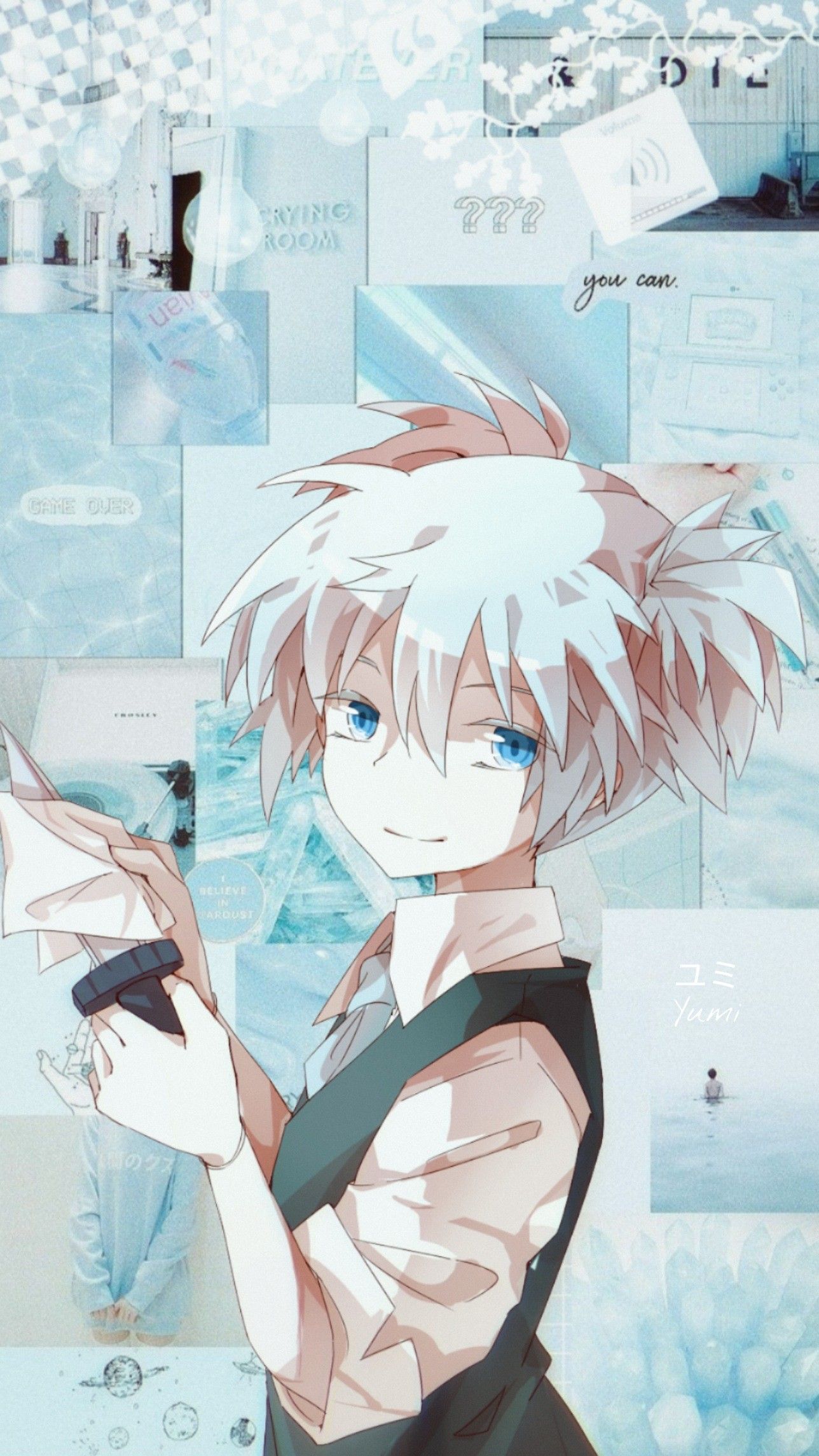 Nagisa Shiota, Assassination Classroom, Collage, Hellblau, Messer, Full HD, Handy-Hintergrund