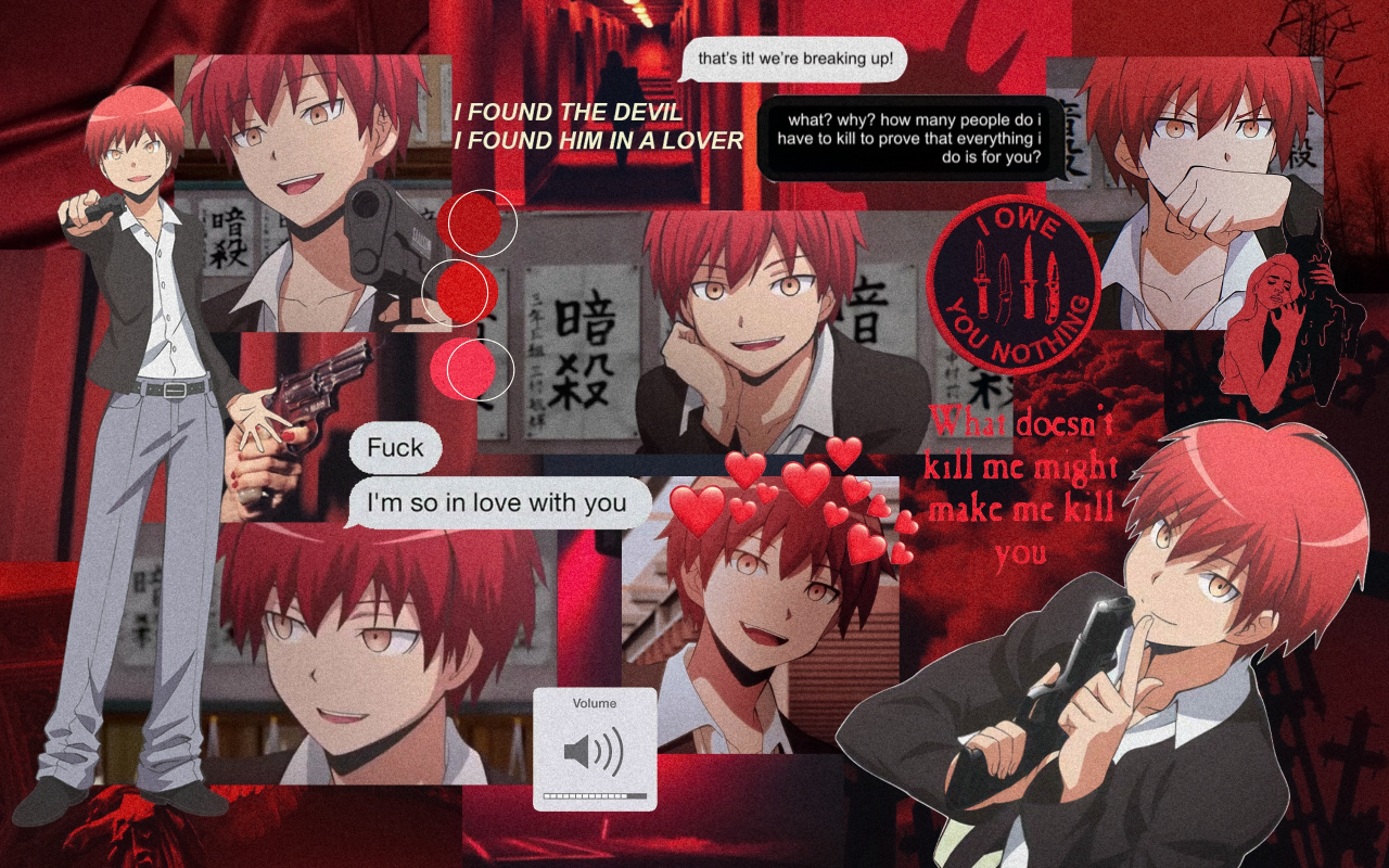 Karma Akabane, Assassination Classroom, Collage, Rot, Chatnachrichten, HD, Breitbild-Hintergrundbild