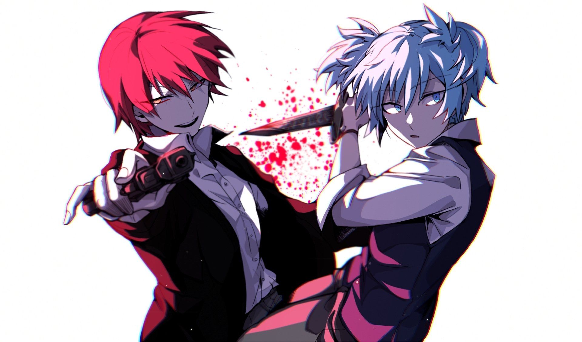 Karma Akabane, Nagisa Shiota, Assassination Classroom, Messer, Blutspritzer, Full-HD-Hintergrundbild