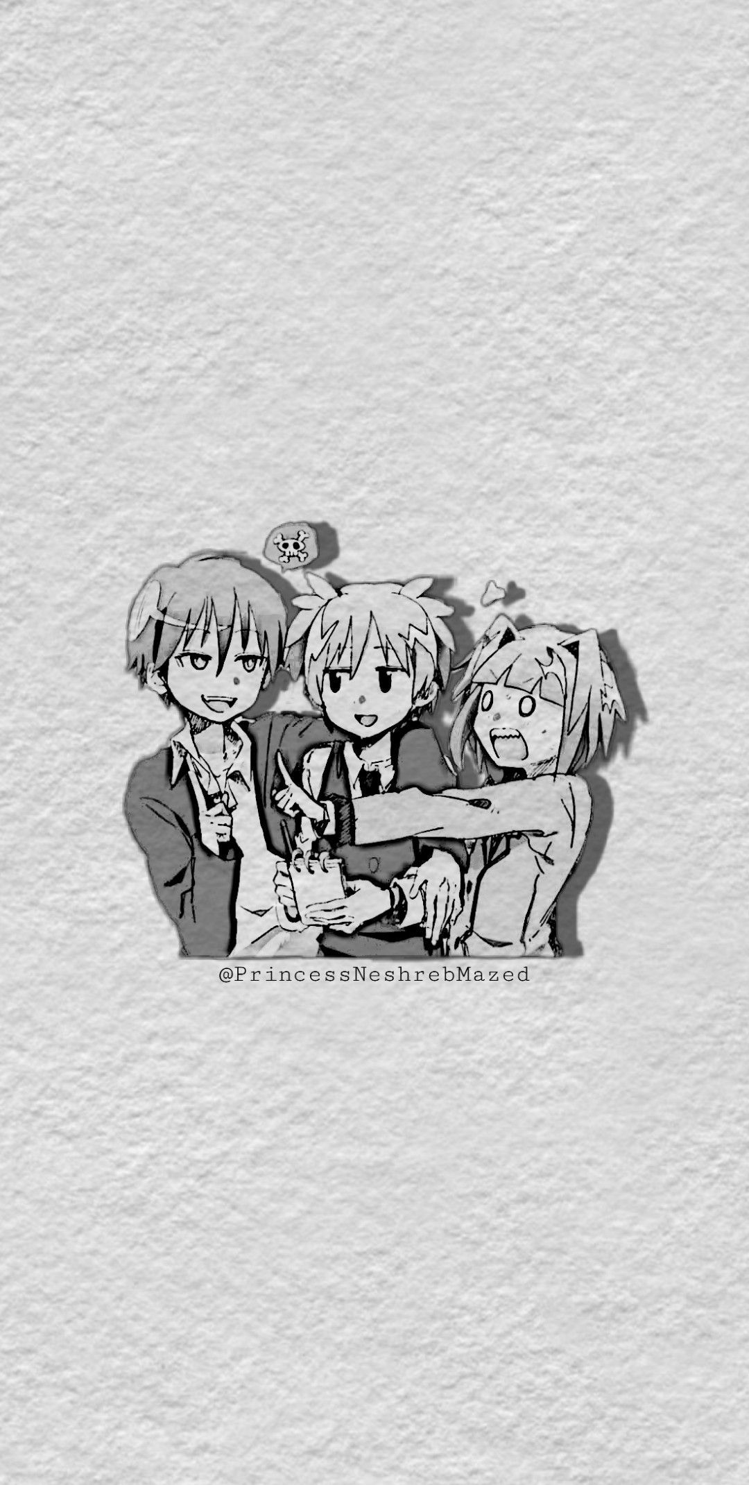 Assassination Classroom, Chibi, Skizze, Papierstruktur, Grau, Full HD, Handy-Hintergrundbild