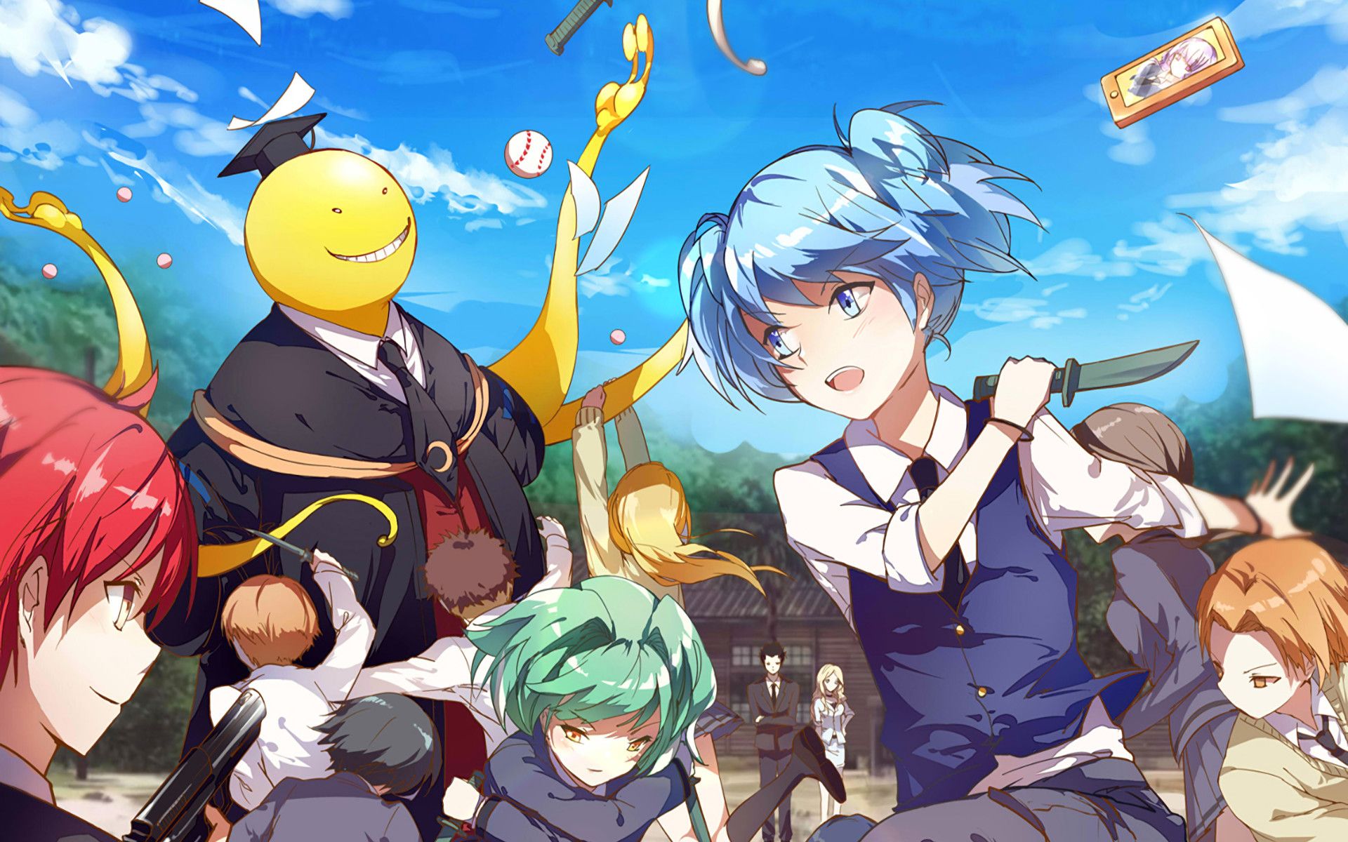 Koro-sensei, Nagisa Shiota, Karma Akabane, Assassination Classroom, Messer, Himmel, Full-HD-Hintergrundbild