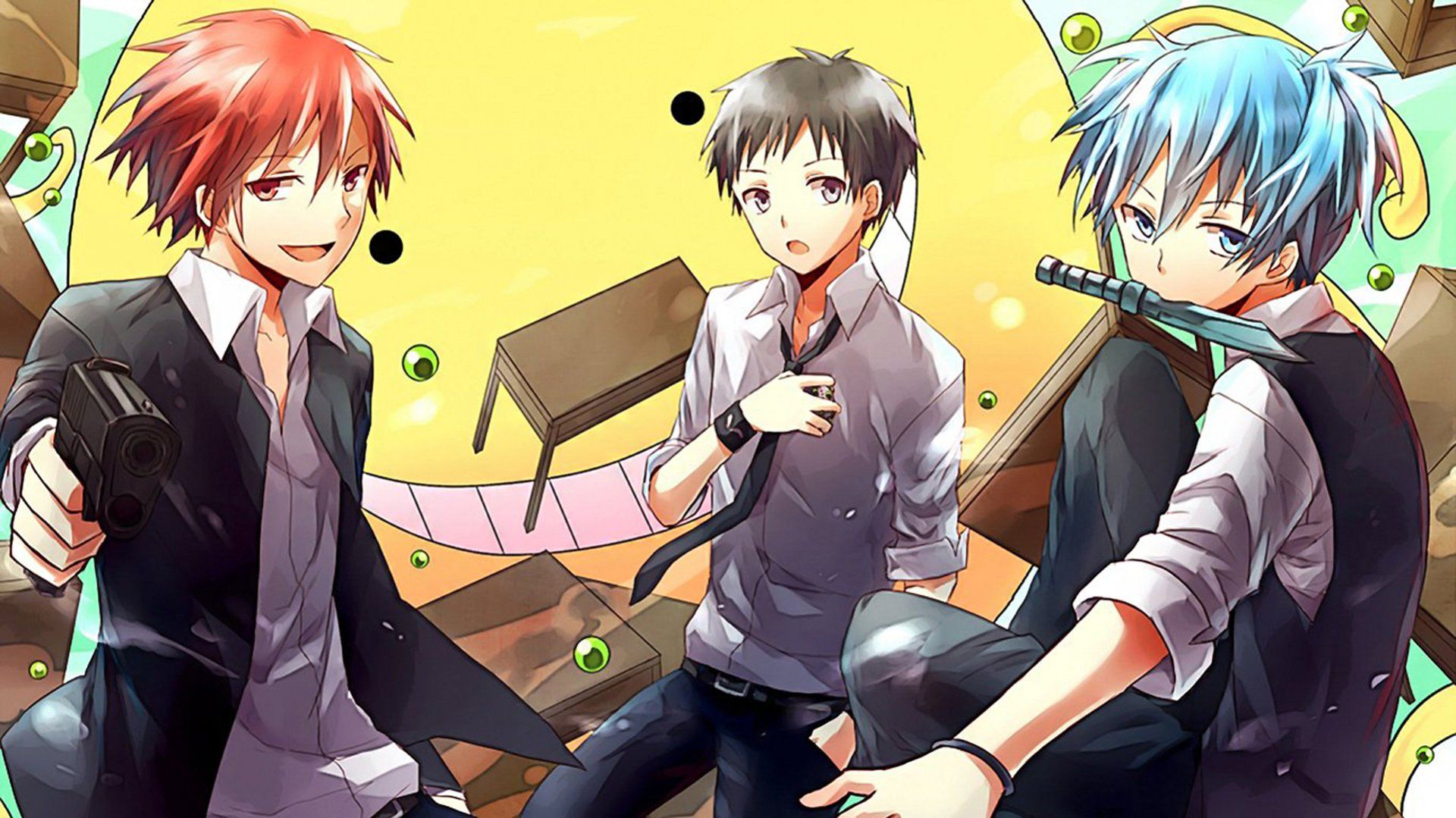Karma Akabane, Nagisa Shiota, Hiroto Maehara, Assassination Classroom, Gelb, Full-HD-Hintergrund