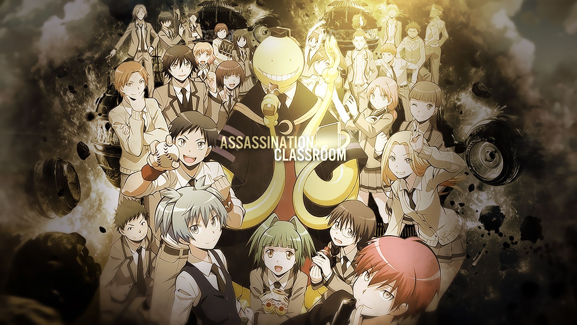 Assassination Classroom, Koro-sensei, Klasse 3-E, Sepia, Logo, 1920x1080, PC-Hintergrundbild