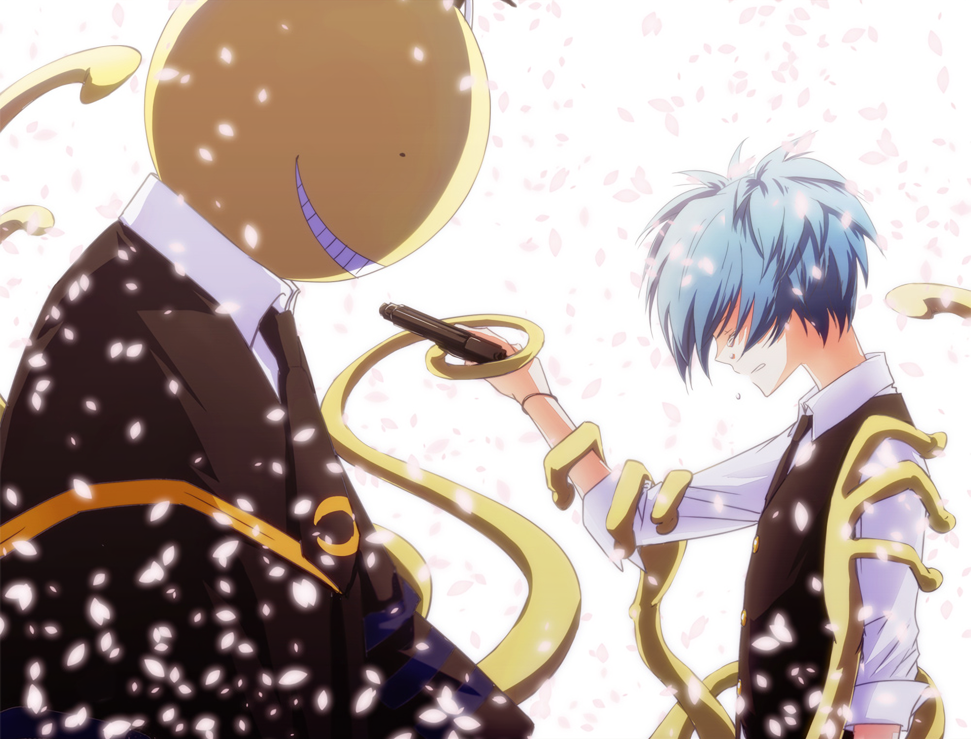 Koro-sensei, Nagisa Shiota, Assassination Classroom, Kirschblüten, Messer, Hintergrundbild fürs Tablet