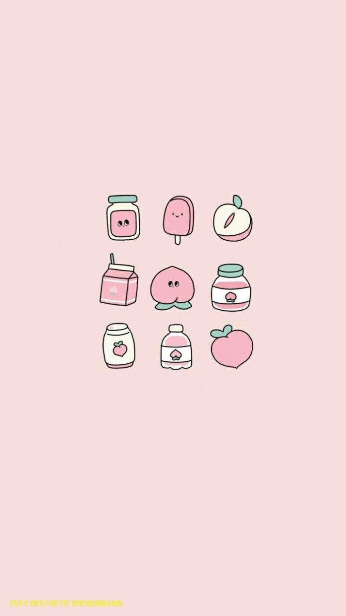 Icons, Kawaii, Rosa Hintergrund, Strichzeichnung, Wallpaper