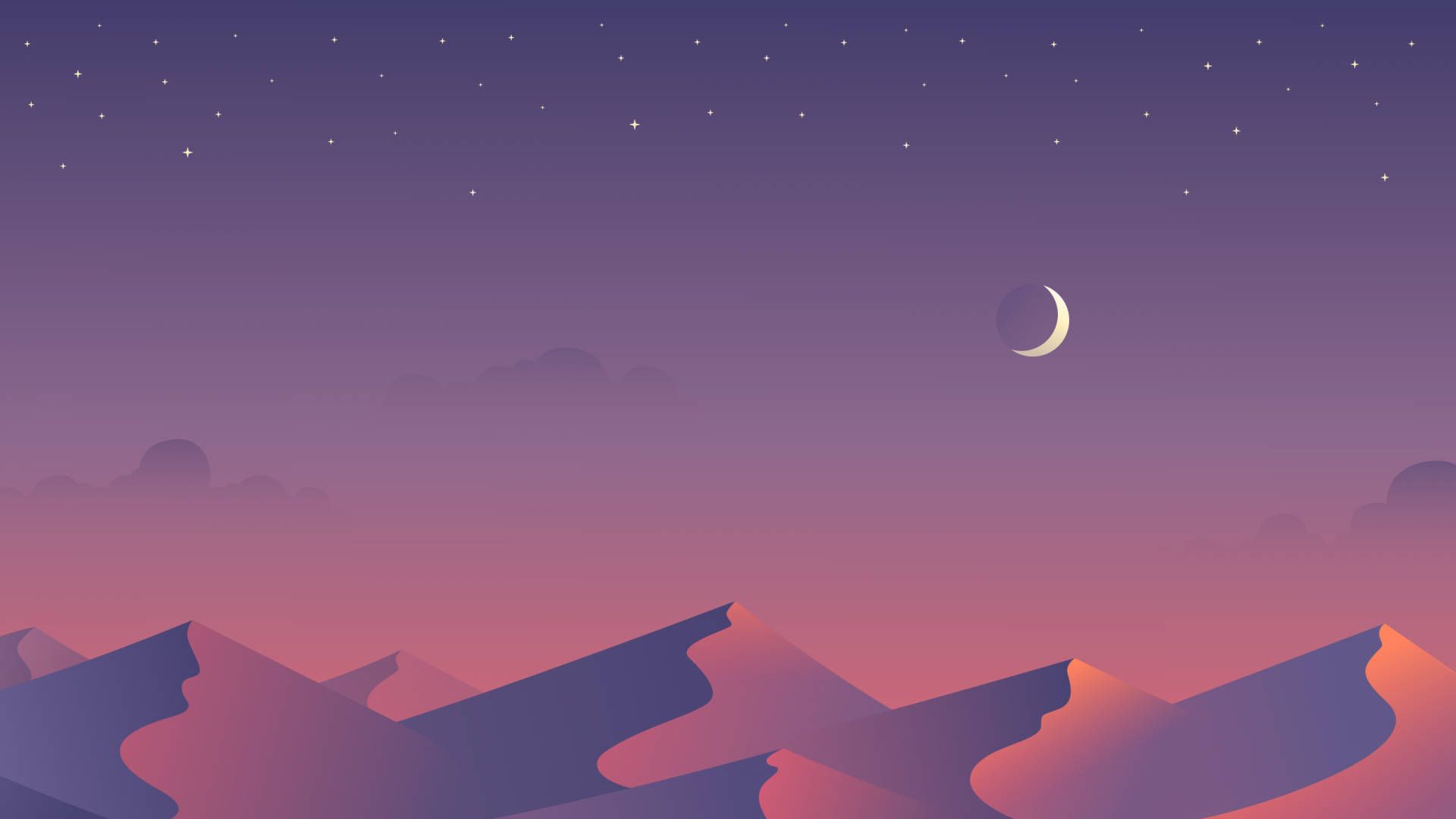 Wüste, Dünen, Mond, Sternenhimmel, Illustration, 16:9, Full-HD-Hintergrundbild für den Desktop