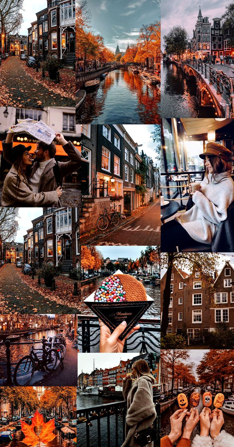 Amsterdam, Collage, Herbsttöne, Ästhetik, Grachten, HD, Handy-Hintergrund im Hochformat