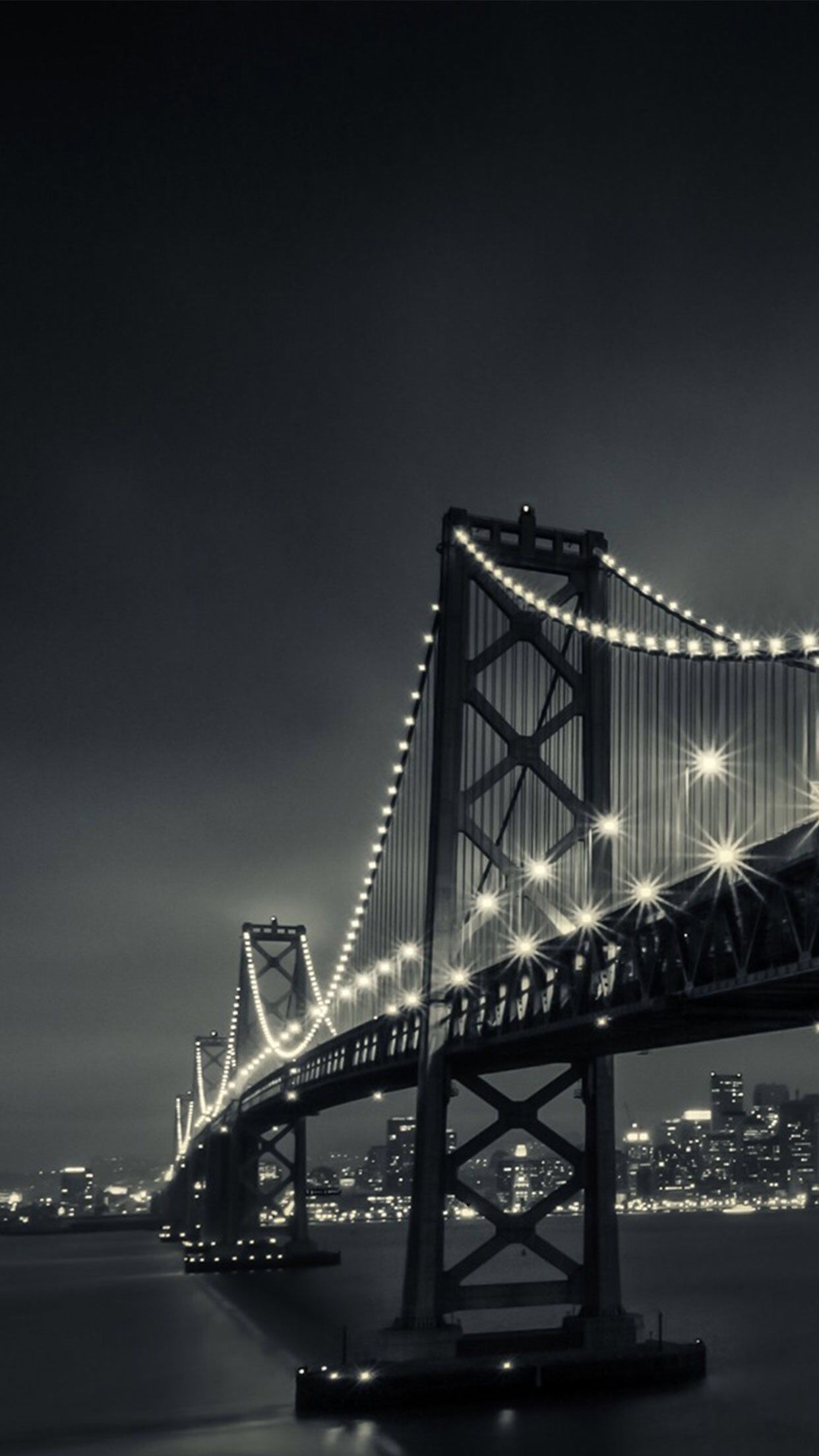 San Francisco–Oakland Bay Bridge, San Francisco, Hängebrücke, Nacht, Schwarz-weiß, iPhone-Hintergrundbild