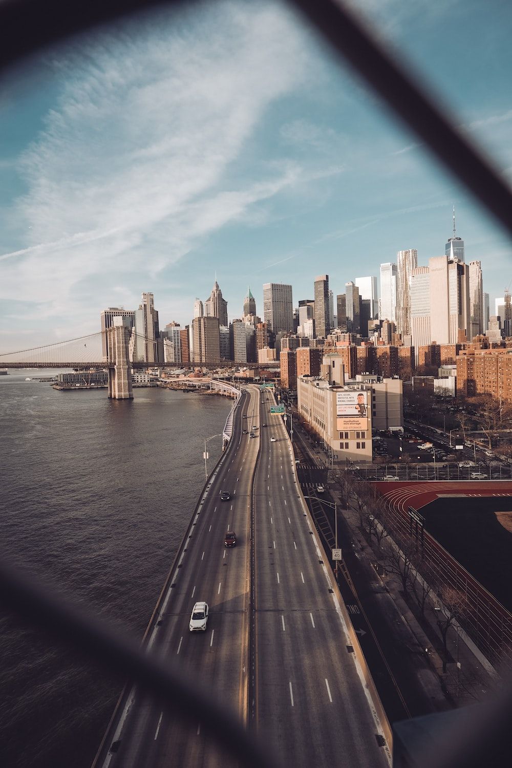 Brooklyn Bridge, Manhattan, Wolkenkratzer, East River, Vogelperspektive, Sperrbildschirm fürs iPhone